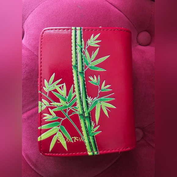 Shag Wear red Women's Wallet Playful Panda on bamboo scene Vegan Leather wallet - Picture 2 of 7
